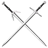 41 Inch 2 PCS Medieval Foam Witcher Hunting Long Sword Set for Cosplay LARP Costume Halloween Xmas Gifts (Steel & Twin Wolf Set)
