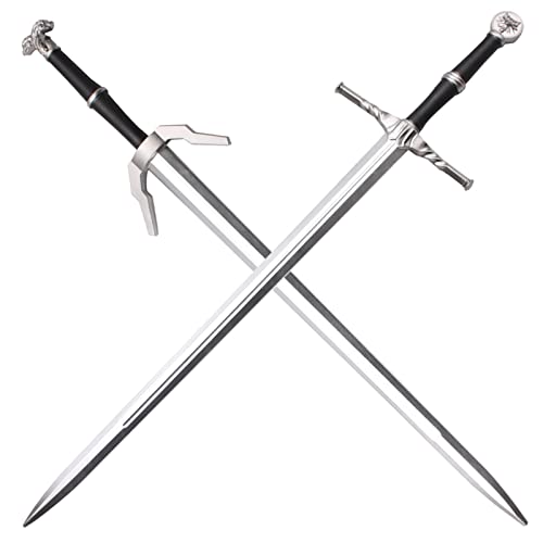 41 Inch 2 PCS Medieval Foam Witcher Hunting Long Sword Set for Cosplay LARP Costume Halloween Xmas Gifts (Steel & Twin Wolf Set)