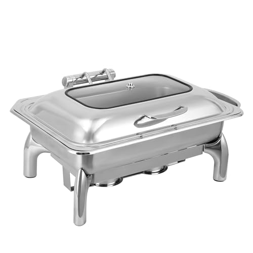 GarveeHome Chafing Dish Buffet Set, 9 Qt Stainless Steel Flip Cover Chafer with Viewing Lid & Removable Base Buffet Servers and Warmers Set Warming Tr