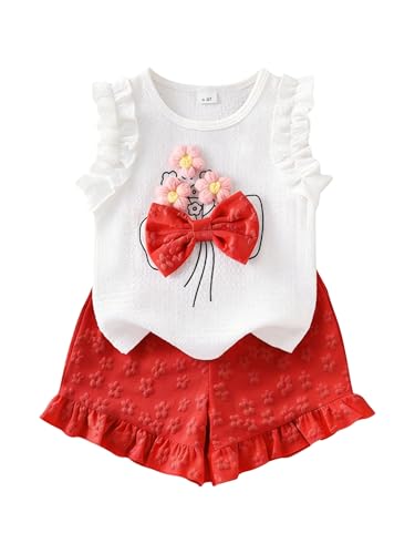 Image of Ayzozuy Kid Girl Clothes Shorts Set 2 Piece Outfits Summer Casual Short Sleeve Top and Shorts Set for Girls 4-7
