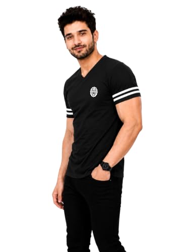 Image of Geum Men's Solid Half Sleeve V-Neck T-Shirt | Soft & Breathable Fabric | Regular Fit | Casual Everyday T-Shirt