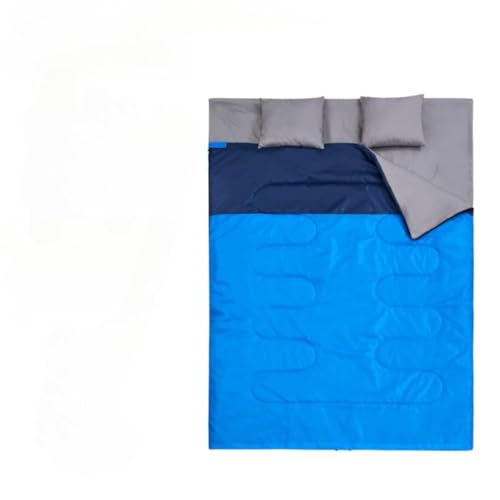 OGXN寝袋 2人用 防水 封筒型 キャンプ 連結・分離可能 車中泊 防災用 災害時 避難用 コンパクトタイプ 枕2個付属 収納袋付き 丸洗い可能 5色展開 オールシーズン対応 (青,220*150cm (3.3KG 適正温度10度))