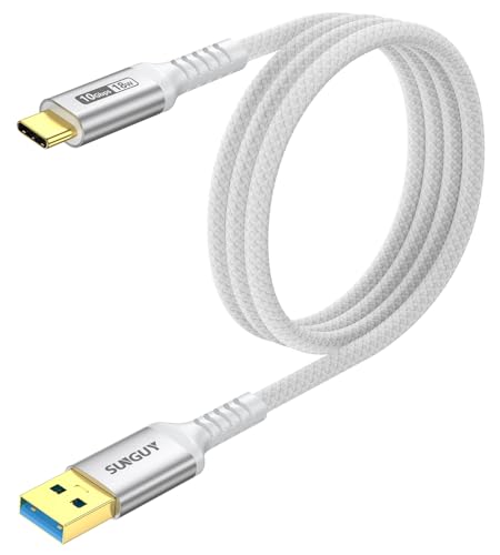 SUNGUY 10Gbps USB C 3.1 Gen 2 Cable, 4FT USB A to USB C 3A Fast Charging & Data Transfer Android Auto Carplay Cable Compatible with iPhone 17 16 15 Pro Max, Galaxy S24 S23 Ultra Note 20, SSD (White)