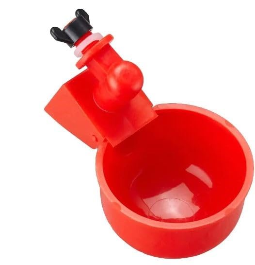 Little Family Members Red Chicken Waterer Gravity Water Cup Automatic Poultry Drinker | Conveniently use with any plastic water container or bucket | No Float Design | 4 Cups