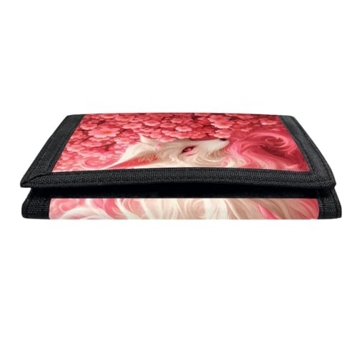 Kids Stylish Prints Trifold Wallet Teens Boys Girls Coin Case Lightweight Card Holder Moneybag Organizer,Pink Cherry Blossom and Fox4