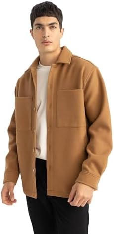 DeFacto Relax Fit Polo Yaka Yün Görünümlü Gömlek Ceket - Görsel 1