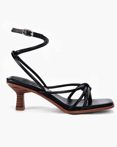 Image of Coutgo Womens Strappy Heels Sandals Thong Gladiator Square Open Toe Low Kitten Heeled Criss Cross Ankle Strap Summer Dress Wedding Shoes