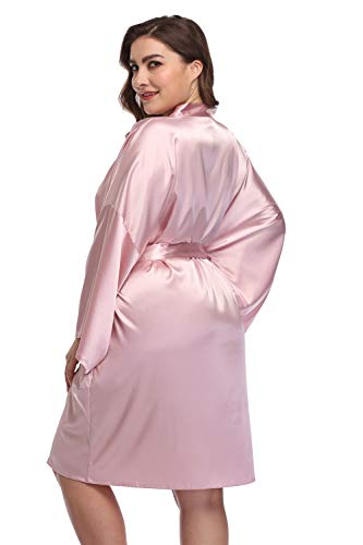 Women's Plus Size Satin Robes Short Silky Bathrobes Bridesmaid Party Dressing Gown