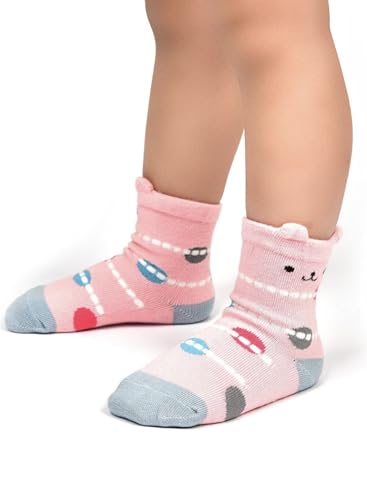 Image of Organic Cotton Ankle Length Anti Slip Socks For Baby With Grip 0-36 Months-Cartoon, Multicolored