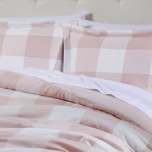 King Size Comforter Set with Sheets - 7-Piece Bedding Collection - 1 Comforter, 1 Fitted Sheet, 1 Flat, 4 Pillowcases - Deep Pocket - Soft & Premium Quality - Ideal for All Seasons Checkered Box Blush
