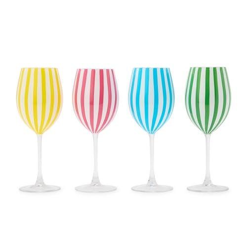 Two's Company Celebration Stripe Hand-Painted Stemmed Wine Glasses, 16-Ounce, Glass, Set of 4 by Two's Company - Used condition - Image 3