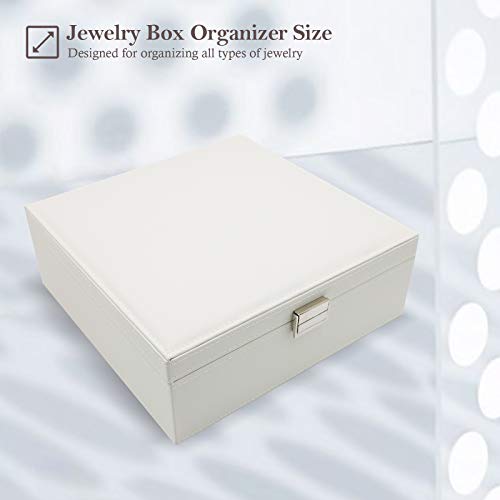 Procase Jewelry Box For Mother's Day Gift, Large Leather Jewelry Organizer Storage Case With Two Layers Display For Earrings Bracelets Rings Watches For Women Girl -White #TOP1