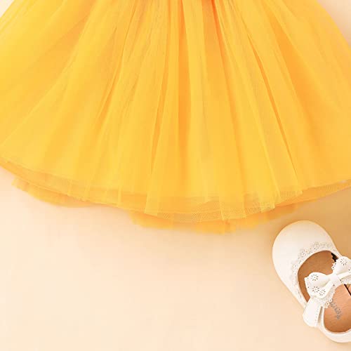 Onththr Toddler Baby Girls Tutu Dress Ruffle Sleeveless Splicing Floral Princess Dresses Summer Clothes Outfits (12 Months, Yellow) #TOP5