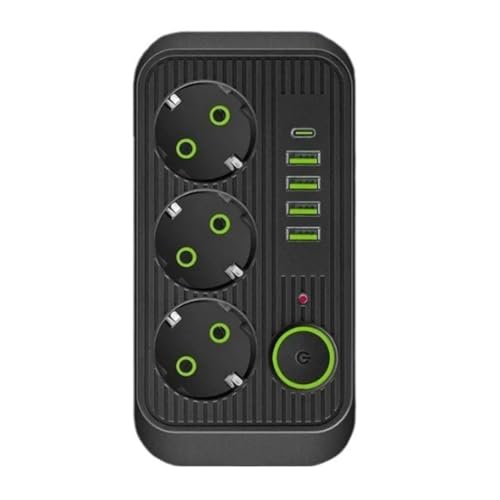 Ohewiiuk Cable de Extensión de 2 Metros con de Corriente USB y Tipo C, Adaptador de Filtro de Red de Carga Rápida, Enchufe Europeo Negro