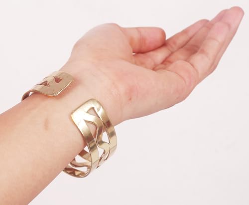 Image of Touchstone Indian Bollywood Desire Brass Base Exotic Workmanship Free Size Cuff Bracelet in Antique Gold Or White Or Copper Tone for Women.