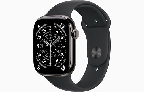 Image of Apple Watch Series 11 [GPS + Cellular, 46mm] Slate Titanium Case with Black Sport Band, M /L (Renewed)