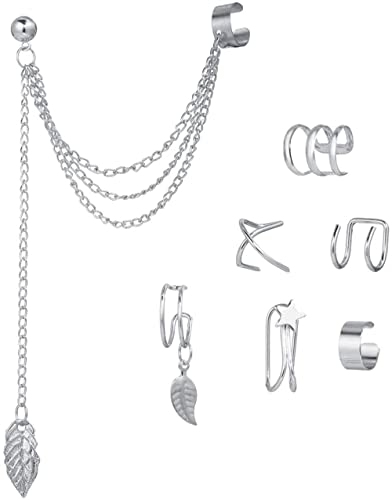 FWEOOFN 7Pc Ear Cuff Fake Lip Helix Cartílago Clip en Wrap Pendientes Non Piercing Earring-Silver Amazing Cover