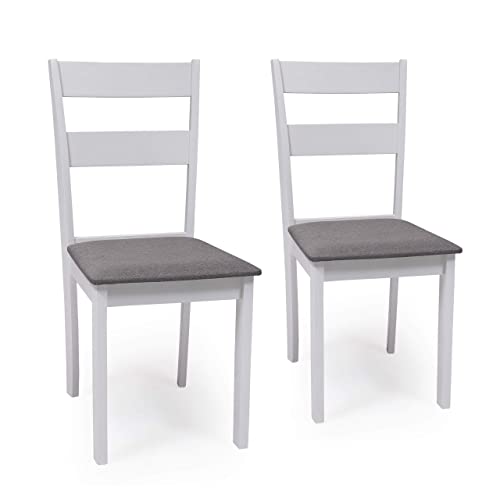 Pack de 2 sillas de Comedor o Cocina Dallas Estructura Madera lacada Color Blanco Asiento tapizado Color Gris