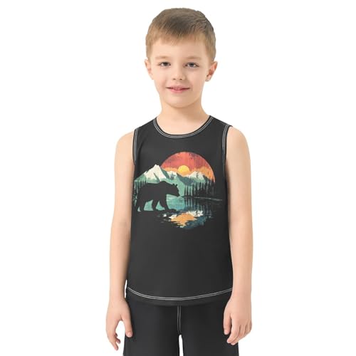 Boys Tank Top Shirts Colorful Retro Bear Forest Sleeveless T-Shirts Crew Neck for Kids Clothing Children2