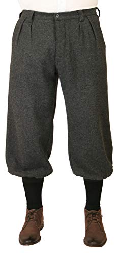 Historical Emporium Men's Wool Blend Herringbone Tweed Knickers, Victorian and Edwardian Short Pants with Suspender Buttons