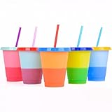 Ankeli&Lt 16 oz Color Changing Cups,5 Colors of Plastic Cups Reusable Tumbler with Lids and Straws,Adult Children Cold Drink Cup, Smoothie, Iced Coffee, Party, Set 0f 5