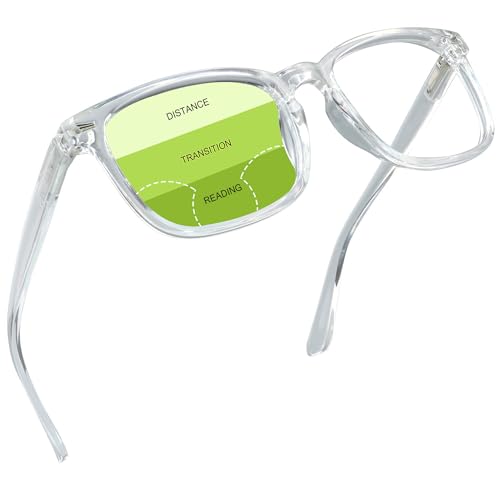 YEIN Progressive Multifocus Reading Glasses, Spring Hinge Blue Light Blocking Glasses for Women Men, No Line Multifocal Readers with Clear Lenses (clear,+0.00/+1.50 magnification)