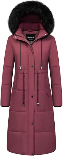 CREATMO US Women's Long Winter Coat Warm Waterproof Puffer Jacket Snow Quilted Bubble Parka with Hood