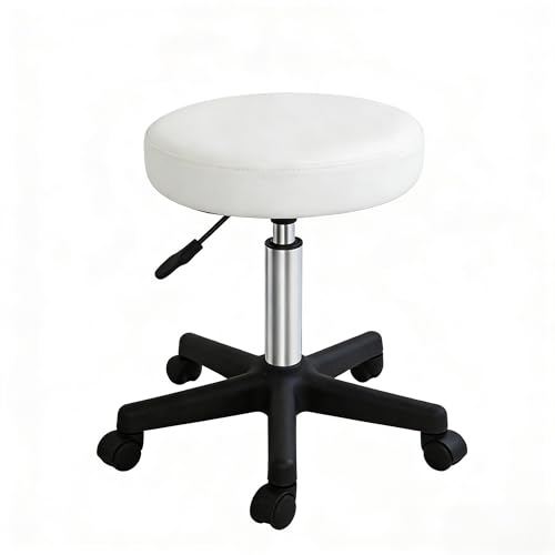 ZENY Adjustable Swivel Rolling Stool Chair with Wheels for Home Office Beauty Salon Spa Medical Tattoo Drafting, White