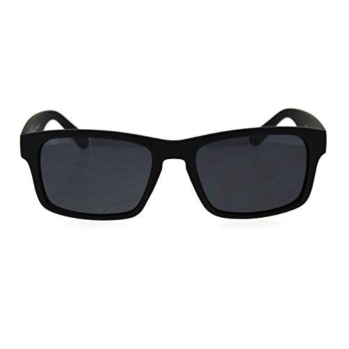 Classic Narrow Rectangular Rubberized Matte All Black Mens Plastic Sunglasses