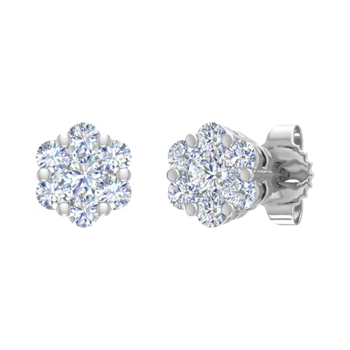 1 Carat (Ctw) Cluster Diamond Stud Earrings In 10K White Gold #TOP20