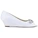 ELEGANTPARK Women Peep Toe Pumps Bows Mid Heel Wedges Satin Wedding Bridal Shoes