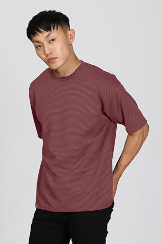 Image of SHODOX Men Oversized T Shirt Solid Dotted Design | Round Neck Loose Fit Drop Shoulder Casual T-Shirt for Men