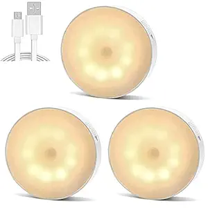 Alfa Mart Motion Sensor Light, USB Charging LED Nightlight, Wireless Sensor Wall Light for Hallway, Wardrobe, Basement, Cupboard, Garage Bedroom, Toilet, Car, Outdoor Camping Light Pack of 3