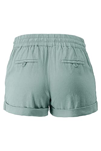 Urban Daizy Women's Linen Shorts - Casual Elastic Waist Rope Drawstring With Pockets Pull On Summer Beach Cuffed Hem Pants A11_10732 Ltblue S #TOP3