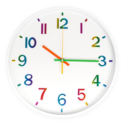 CIMOYBAI Horloge murale 30 cm - Chiffres 3D multicolores - Silencieuse - Or rose - Moderne - Sans bruit de tic-tac - Pour bureau, chambre, salon, cuisine,...