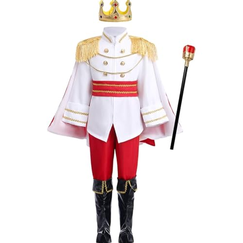 Costume de prince pour garçons avec couronne et canne pour cosplay