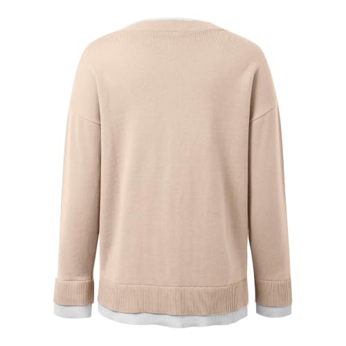 Sweaters for Women Fake Two Piece Pullover Crew Neck Long Sleeve Fall Tops - image 4