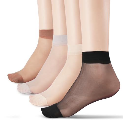 20PCS Ankle High Nylons for Women, Sheer Socks Summer Ultra Thin Cool See for Ladies, Ankle Stockings for Everyday Wear Parties Special Occasions Black, Skin Color, Grey, Brown