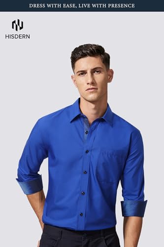 Image of HISDERN Mens Business Dress Shirts Long Sleeve Casual Button Down Shirt Formal Inner Collar Contrast Shirt for Men Wedding