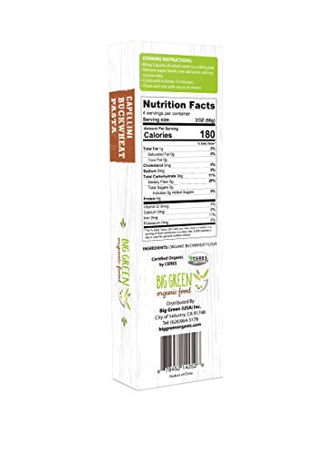 Big Green Organic Food- Organic Buckwheat Capellini, 8.8Oz, 100% Buckwheat, Gluten-Free, Non-Gmo (1 Pack) #TOP1