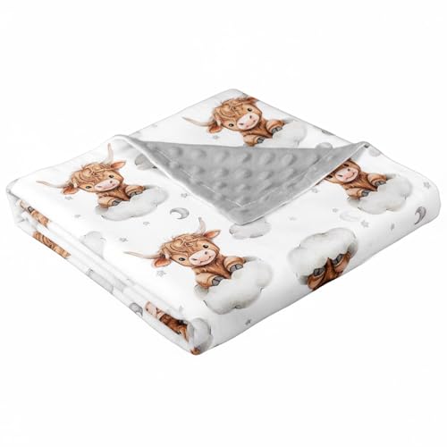 Lounsweer Highland Cow Baby Blanket for Kids Western Clouds Farmhouse Cow Toddler Soft Blanket with Double Layer Dotted Backing for Nursery Newborn Baby Crib 30x40