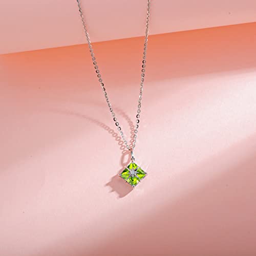 Agvana 14K Solid White Gold Diamond Peridot Starburst Pendant Necklace With Sterling Silver Chain August Birthstone Necklace Fine Jewelry Anniversary Birthday Gifts For Women Girls Mom #TOP4