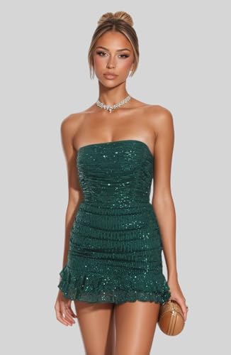 Sequin Short Strapless Homecoming Dresses for Teens Sparkly Tight Mini HOCO Dress 2025 Cocktail Gowns2