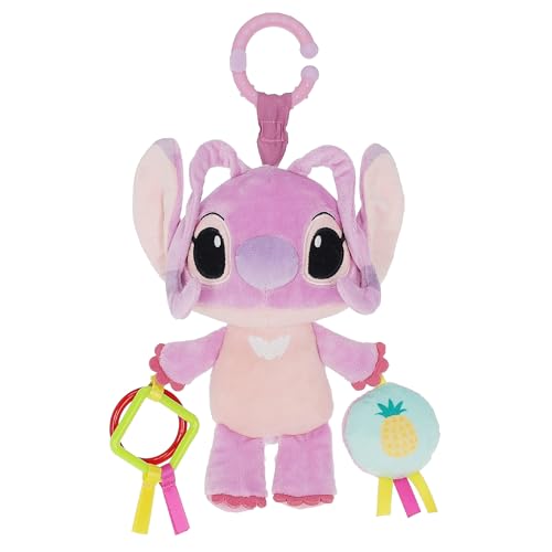 Image of KIDS PREFERRED Disney Baby Lilo and Stitch Angel On The Go Activity Toy with Teether Rings, On The Go Clip, Crinkle Texture, and Mirror