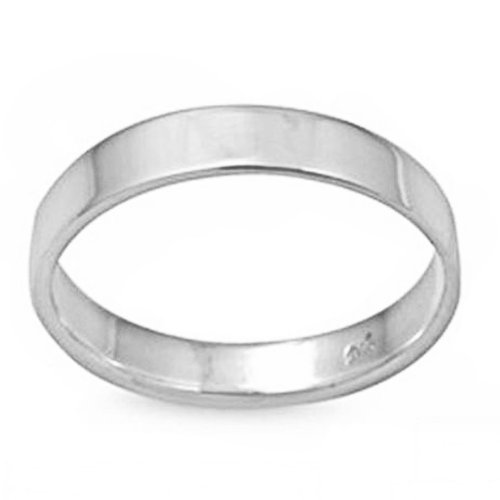 Oxford Diamond Co Flat Plain Solid Wedding Band 4 MM .925 Sterling Silver Ring Size 4