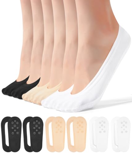 Image of No Show Socks Womens for Flat Ultra Low Cut Non Slip Footies 6 Pairs
