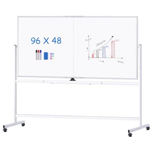 Image of Maxtek Rolling Whiteboard 96 x 48 in, Large Double-Sided Magnetic Standing