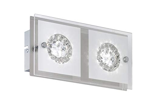 Wofi Reims 4272.02.01.0000 Wall Light 2-Bulb 2 x LED 4 W 12 x 7 x 24 cm 3000 K 320 lm Energy Efficiency Class A+ Glass White with Clear Edge with Glass Appliqués Including Switch Chrome