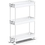 SPACEKEEPER Slim Rolling Storage Cart, 3 Tier Bathroom Storage Organizer Laundry Room Utility Cart Mobile Shelving Unit, Multi-Purpose for Kitchen Office Bathroom Laundry Narrow Places, White