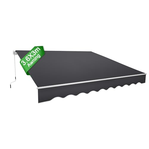 LZQ Aluminium Markise 3,6 x 3 m Balkonmarkise Sonnenschutz Kassettenmarkise Gelenkarmmarkise Sonnensegel Dunkelgrau